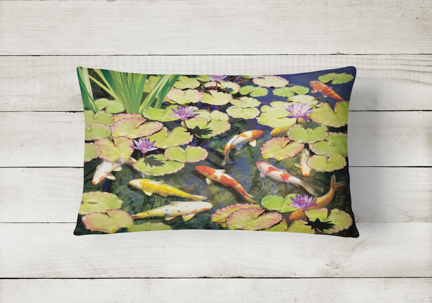 Koi Pond IV Decorative Throw Pillow 12x16 Indoor Outdoor Accent Cushion, Fabric Cover with Insert for Sofa, Bed, Porch & Living Room