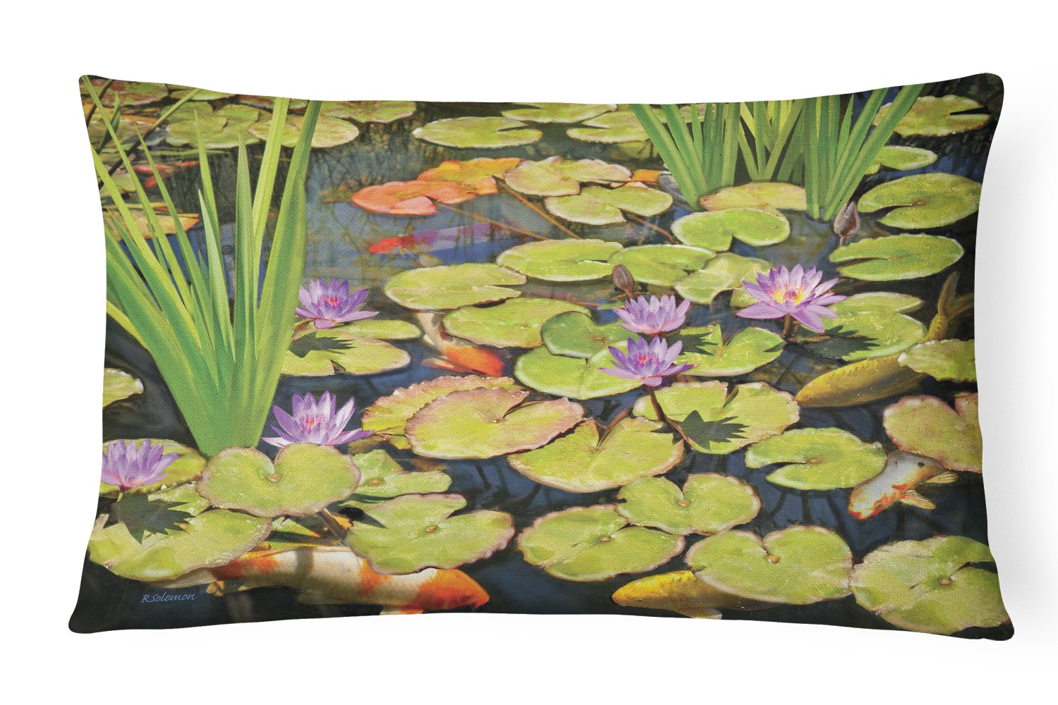Koi Pond II Decorative Throw Pillow 12x16 Indoor Outdoor Accent Cushion, Fabric Cover with Insert for Sofa, Bed, Porch & Living Room