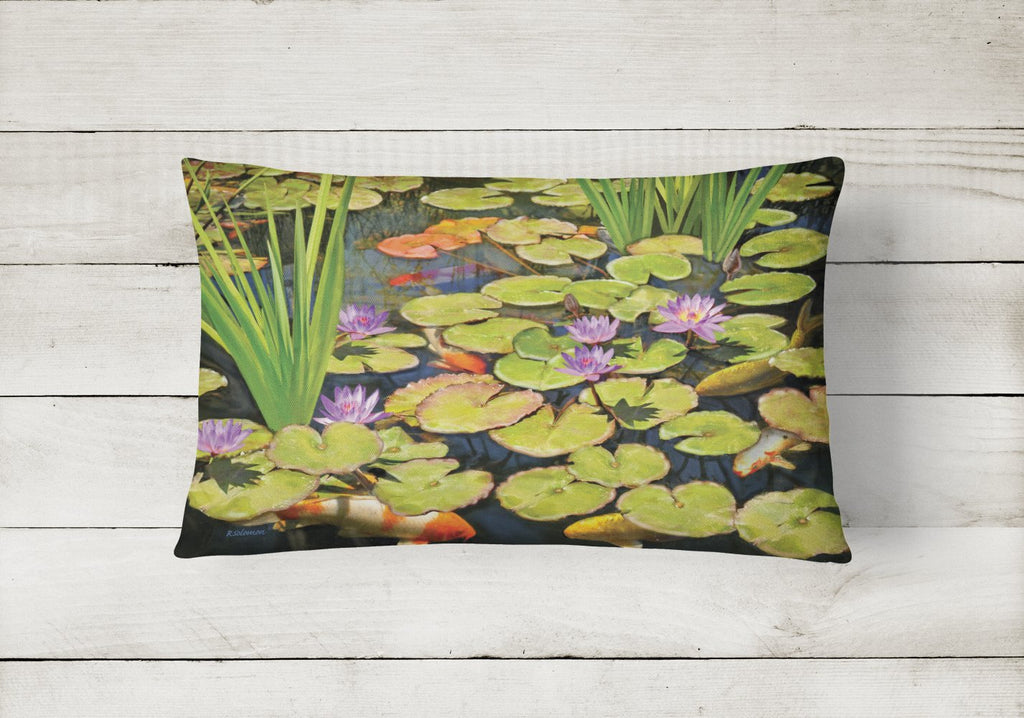 Koi Pond II Decorative Throw Pillow 12x16 Indoor Outdoor Accent Cushion, Fabric Cover with Insert for Sofa, Bed, Porch & Living Room