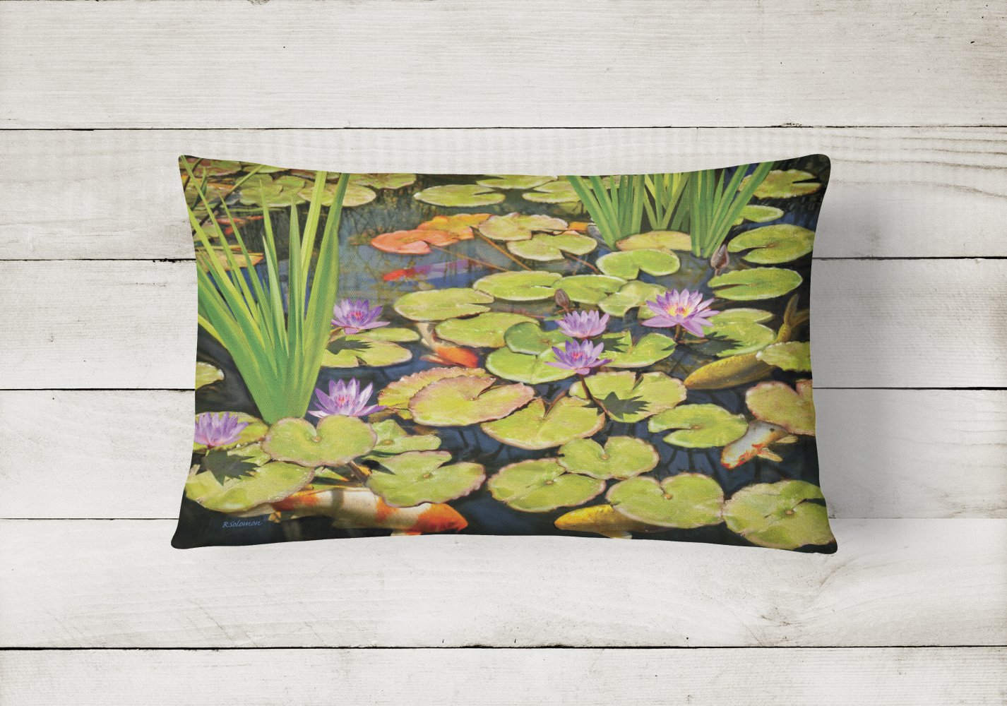 Koi Pond II Decorative Throw Pillow 12x16 Indoor Outdoor Accent Cushion, Fabric Cover with Insert for Sofa, Bed, Porch & Living Room