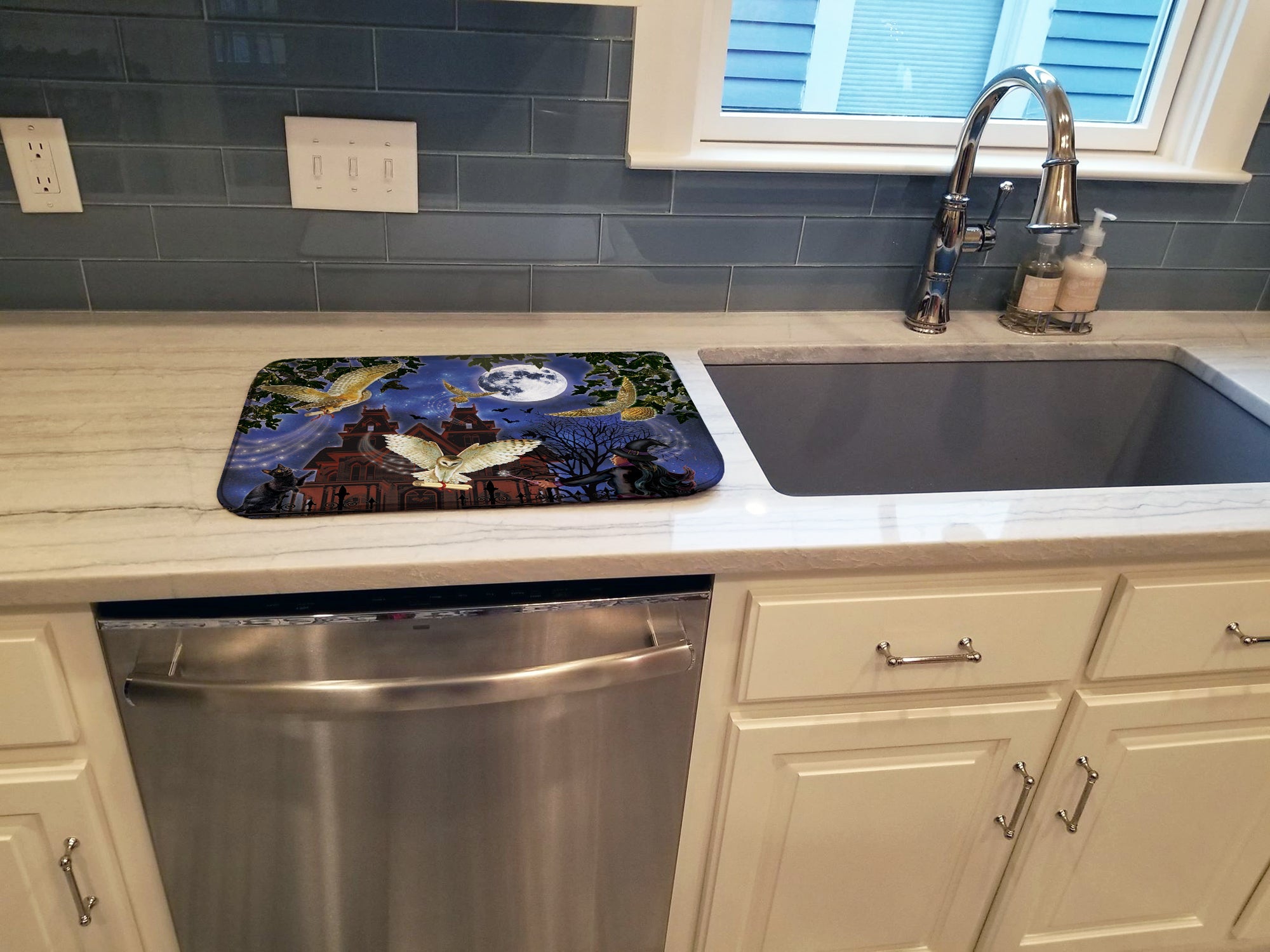 Halloween Owl Express Dish Drying Mat Absorbent Dish Drying Mat Pad for Kitchen Counter Dish Drainer Mat for Countertop, 14 x 21", Multicolor
