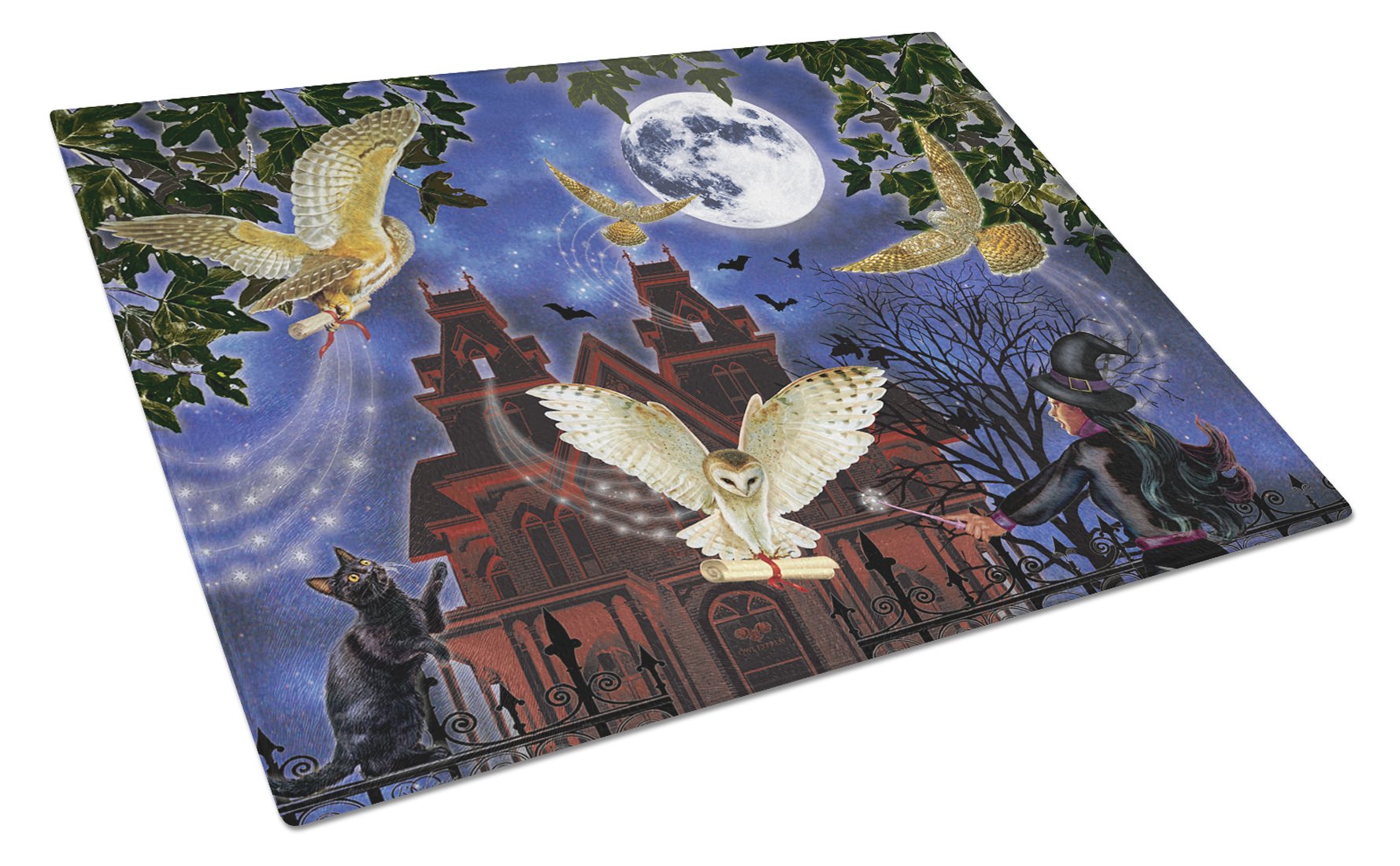 Halloween Owl Express Cutting Board Tempered Glass Kitchen Cutting Surface, Heat Resistant Chopping, Non-Slip Feet, Food Prep & Serving