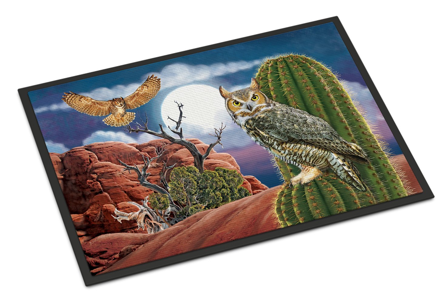 Great Horned Owl In The Desert Doormat Indoor Outdoor 24H X 36W Front Door Mat Rugs for Entryway, Non Slip Washable Low Pile,