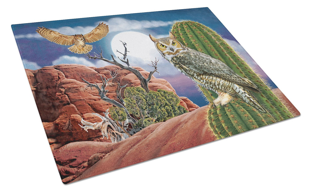 Great Horned Owl In The Desert Cutting Board Tempered Glass Kitchen Cutting Surface, Heat Resistant Chopping, Non-Slip Feet, Food Prep & Serving