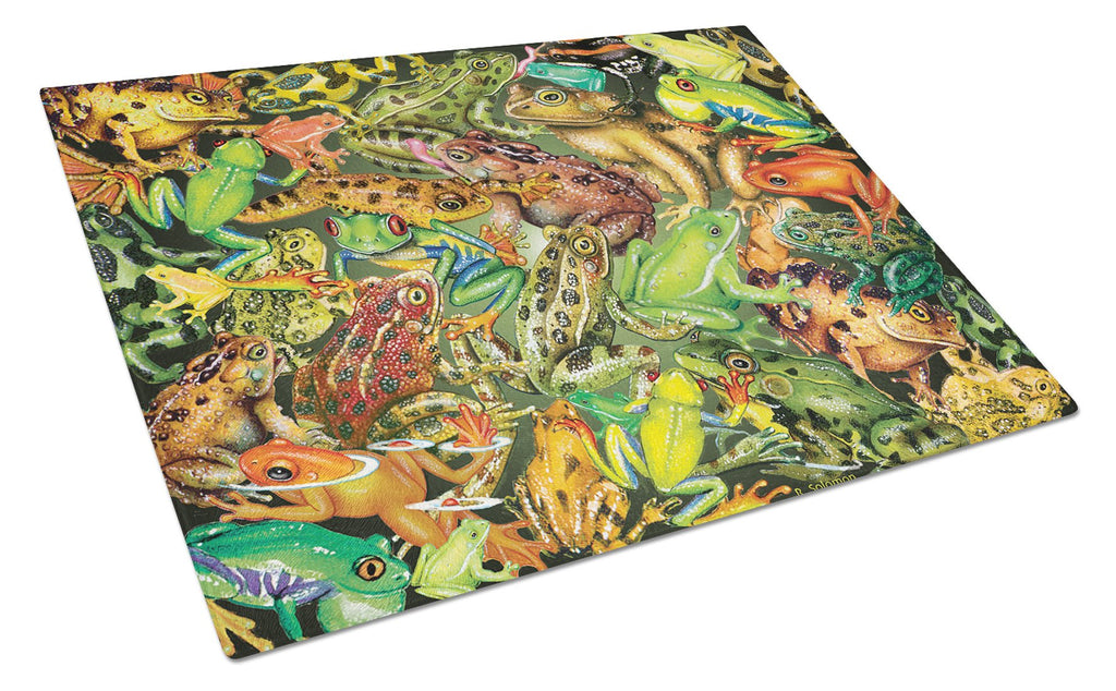 Frogs Cutting Board Tempered Glass Kitchen Cutting Surface, Heat Resistant Chopping, Non-Slip Feet, Food Prep & Serving