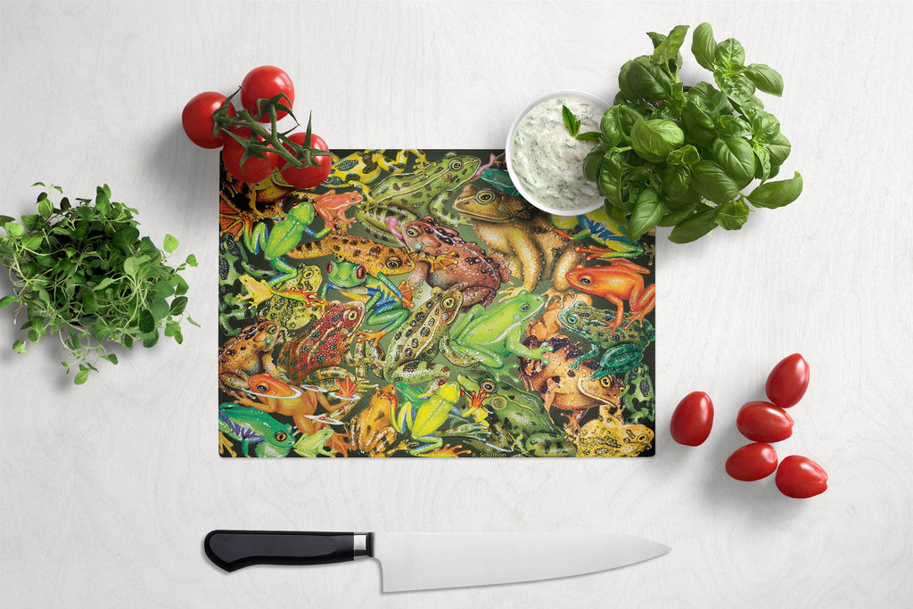 Frogs Cutting Board Tempered Glass Kitchen Cutting Surface, Heat Resistant Chopping, Non-Slip Feet, Food Prep & Serving