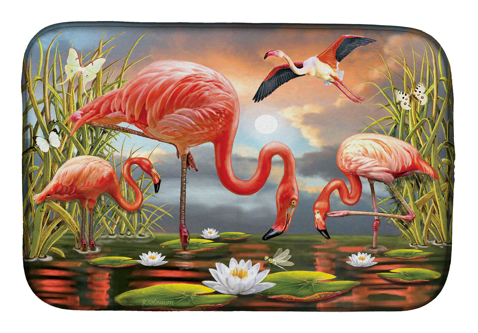Flamingos Dish Drying Mat Absorbent Dish Drying Mat Pad for Kitchen Counter Dish Drainer Mat for Countertop, 14 x 21", Multicolor