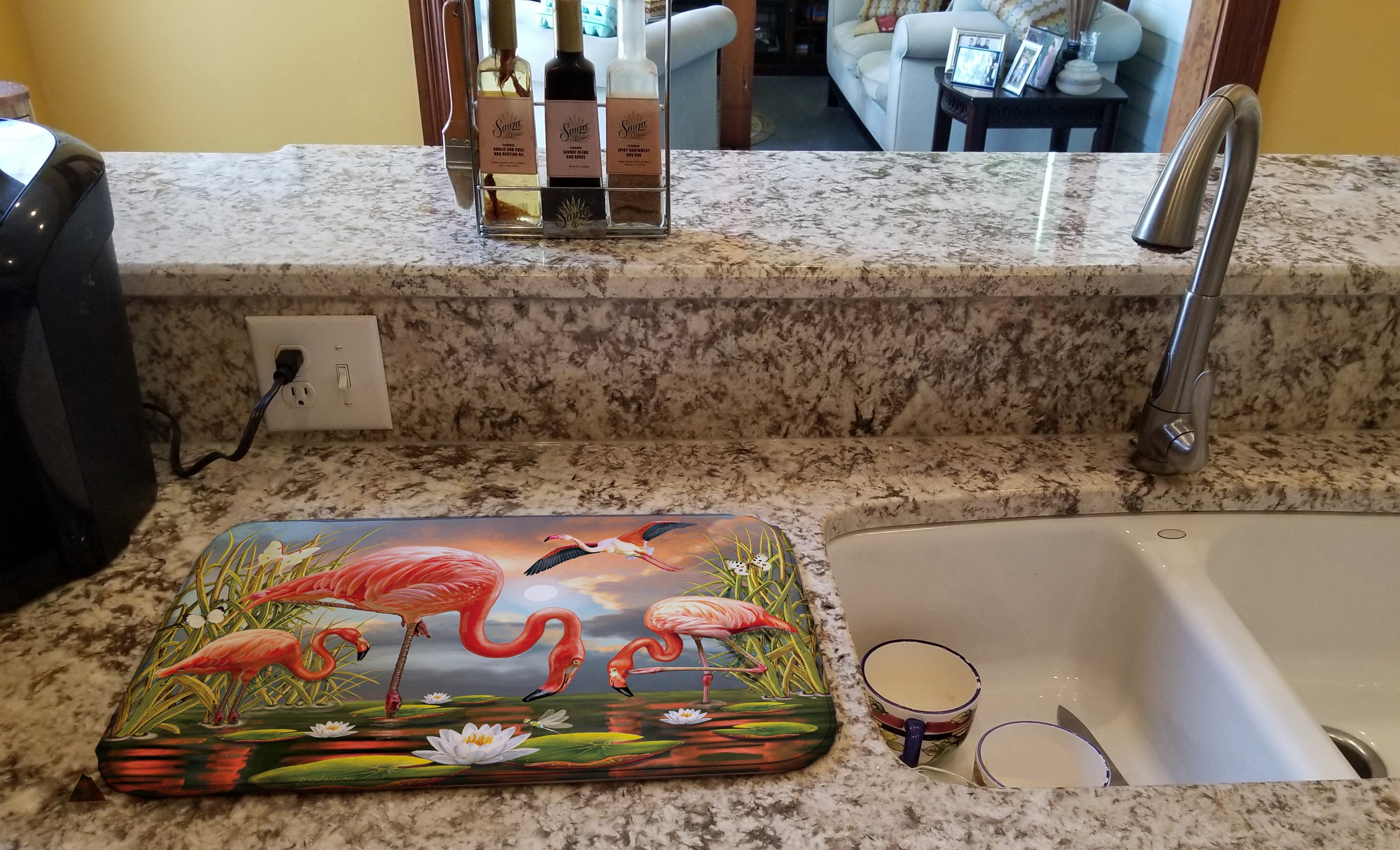 Flamingos Dish Drying Mat Absorbent Dish Drying Mat Pad for Kitchen Counter Dish Drainer Mat for Countertop, 14 x 21", Multicolor