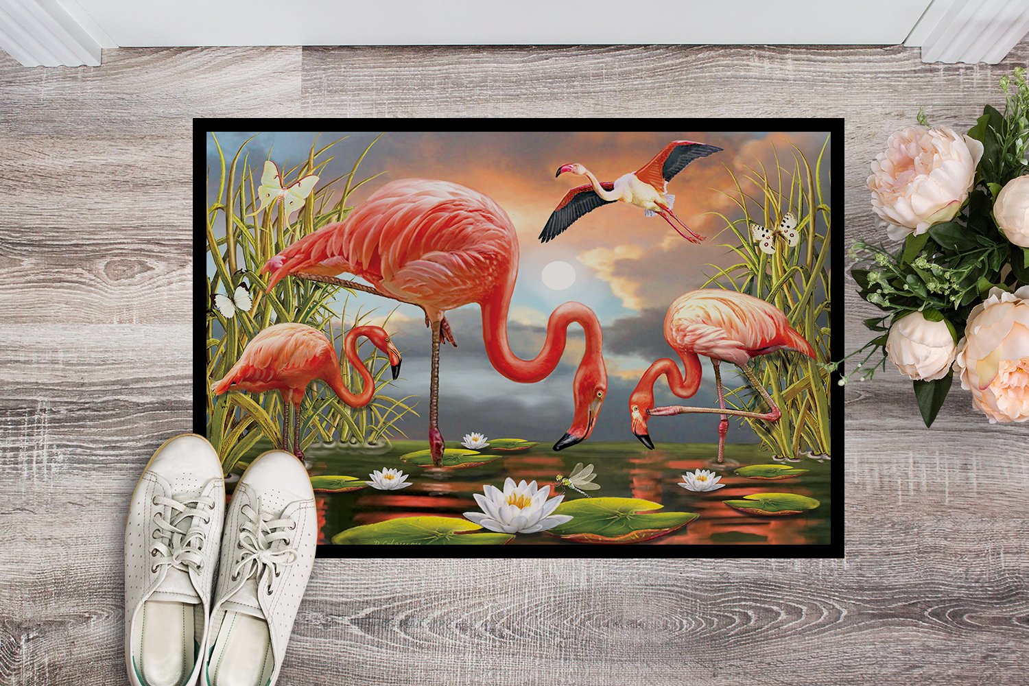 Flamingos Doormat Indoor Outdoor 24H X 36W Front Door Mat Rugs for Entryway, Non Slip Washable Low Pile,