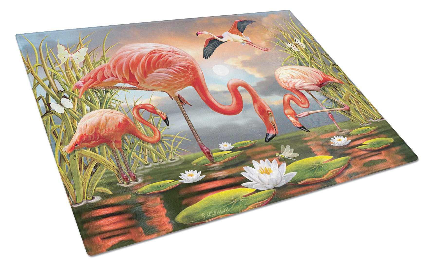 Flamingos Cutting Board Tempered Glass Kitchen Cutting Surface, Heat Resistant Chopping, Non-Slip Feet, Food Prep & Serving