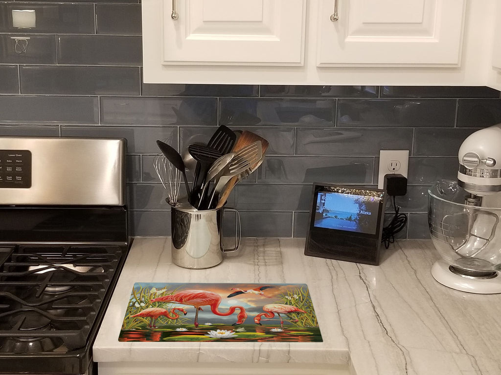 Flamingos Cutting Board Tempered Glass Kitchen Cutting Surface, Heat Resistant Chopping, Non-Slip Feet, Food Prep & Serving