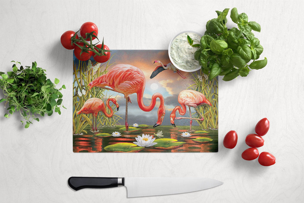 Flamingos Cutting Board Tempered Glass Kitchen Cutting Surface, Heat Resistant Chopping, Non-Slip Feet, Food Prep & Serving