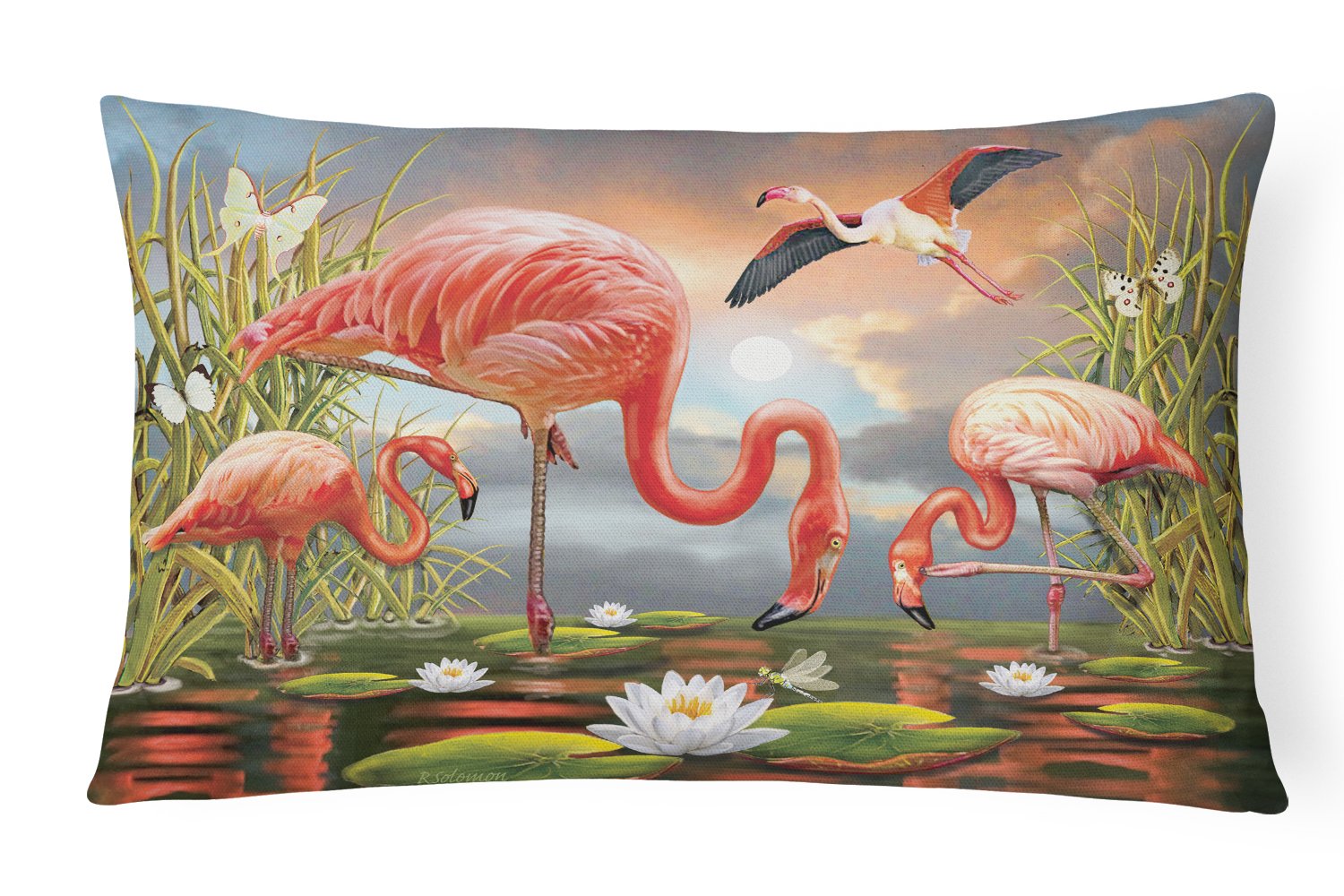 Flamingos Decorative Throw Pillow 12x16 Indoor Outdoor Accent Cushion, Fabric Cover with Insert for Sofa, Bed, Porch & Living Room