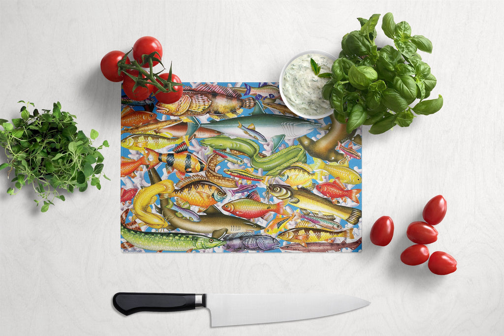Fish of the Deep Cutting Board Tempered Glass Kitchen Cutting Surface, Heat Resistant Chopping, Non-Slip Feet, Food Prep & Serving