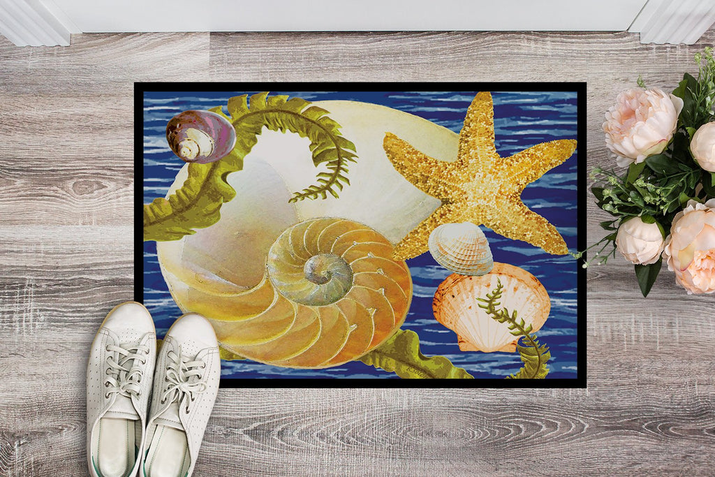 Cut Nautilus And Starfish Doormat Indoor Outdoor 24H X 36W Front Door Mat Rugs for Entryway, Non Slip Washable Low Pile,