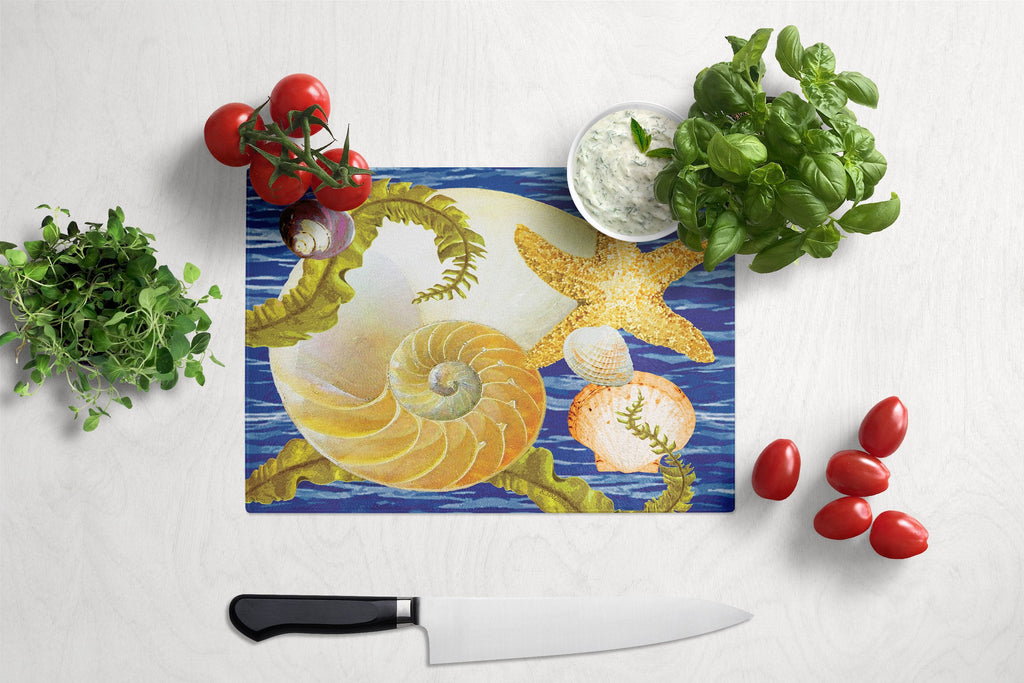 Cut Nautilus And Starfish Cutting Board Tempered Glass Kitchen Cutting Surface, Heat Resistant Chopping, Non-Slip Feet, Food Prep & Serving