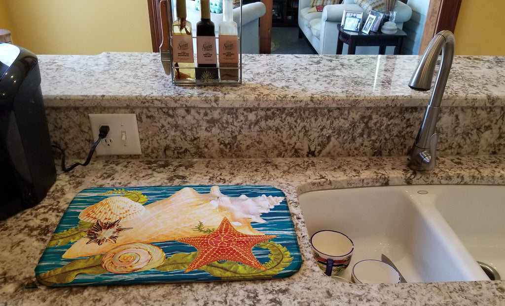 Conch Starfish And Cockle II Dish Drying Mat Absorbent Dish Drying Mat Pad for Kitchen Counter Dish Drainer Mat for Countertop, 14 x 21", Multicolor