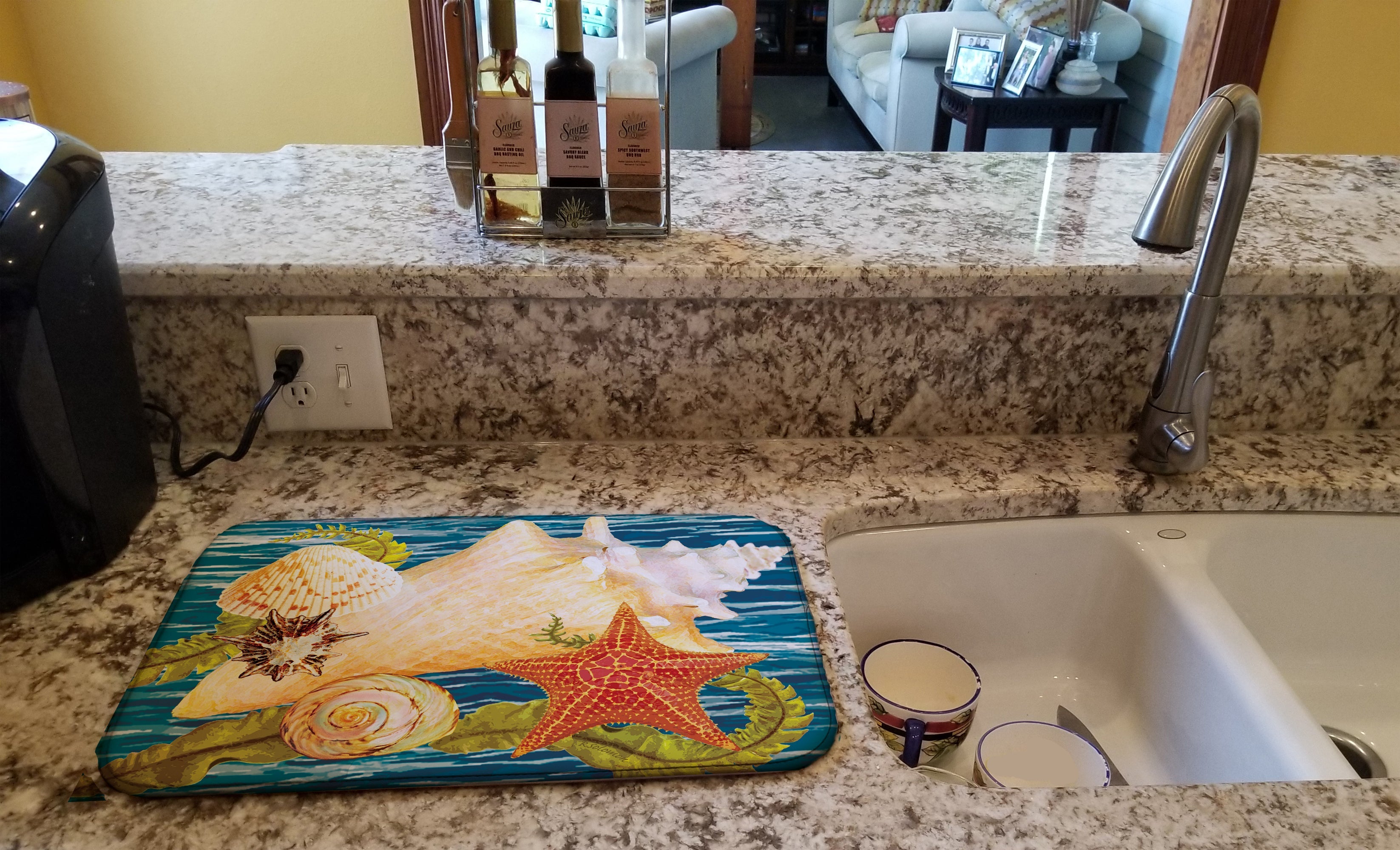 Conch Starfish And Cockle II Dish Drying Mat Absorbent Dish Drying Mat Pad for Kitchen Counter Dish Drainer Mat for Countertop, 14 x 21", Multicolor