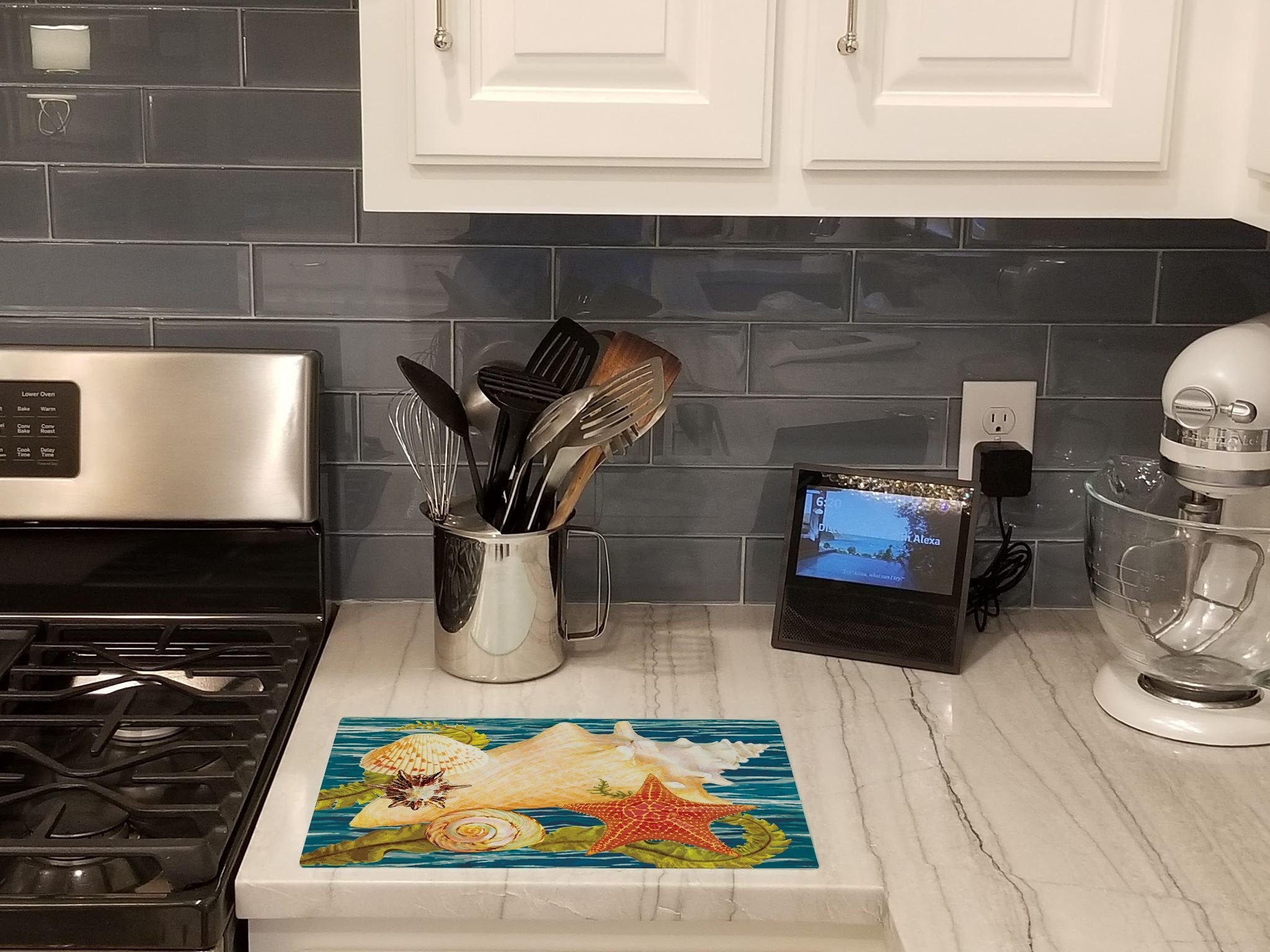 Conch Starfish And Cockle II Cutting Board Tempered Glass Kitchen Cutting Surface, Heat Resistant Chopping, Non-Slip Feet, Food Prep & Serving