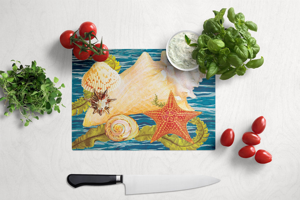Conch Starfish And Cockle II Cutting Board Tempered Glass Kitchen Cutting Surface, Heat Resistant Chopping, Non-Slip Feet, Food Prep & Serving