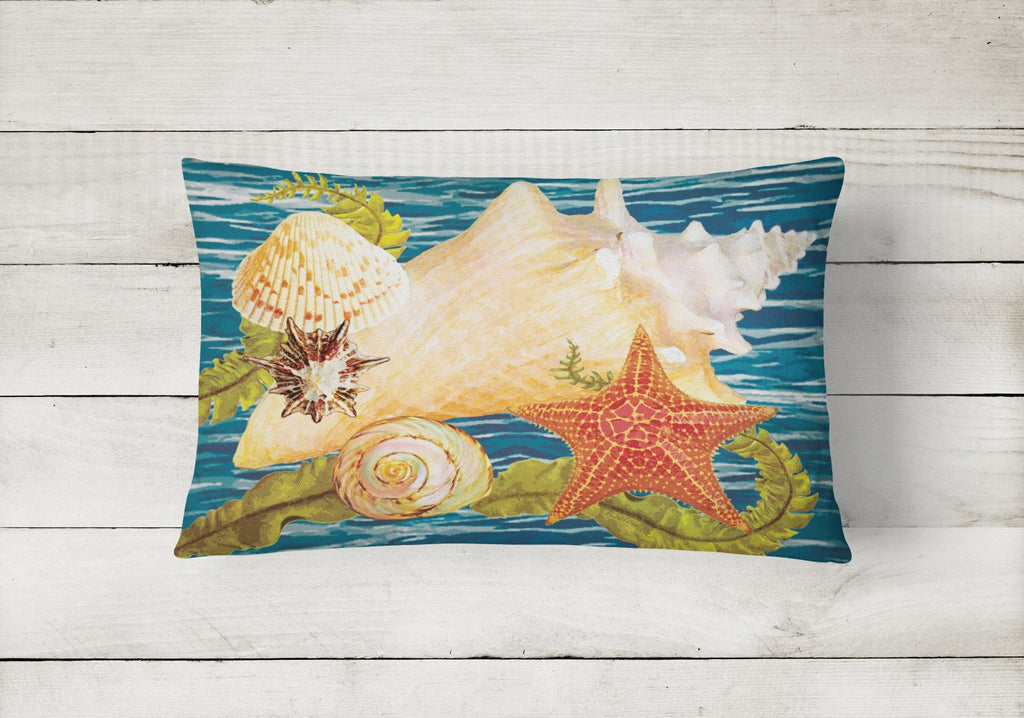Conch Starfish And Cockle II Decorative Throw Pillow 12x16 Indoor Outdoor Accent Cushion, Fabric Cover with Insert for Sofa, Bed, Porch & Living Room