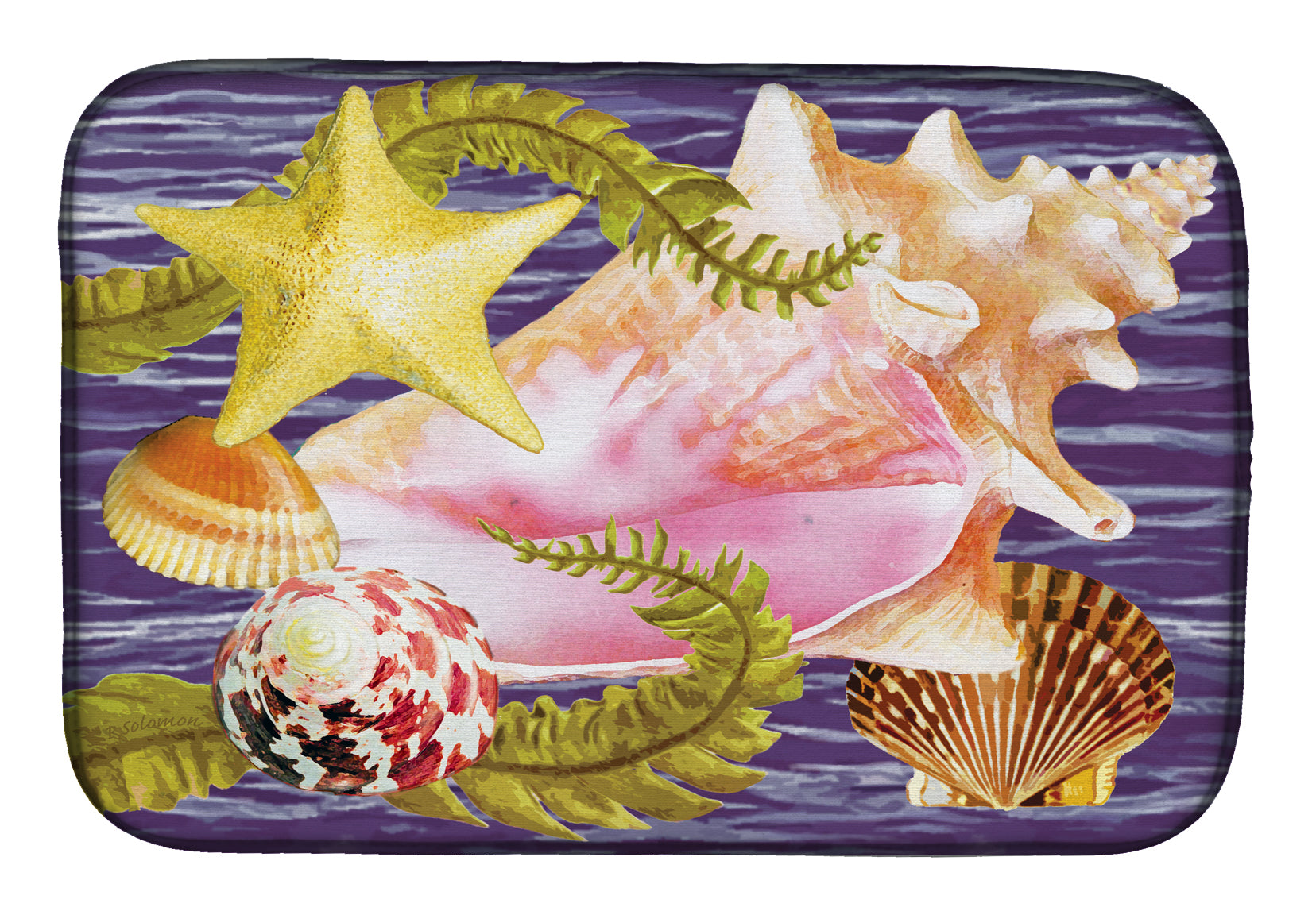 Conch And Starfish Dish Drying Mat Absorbent Dish Drying Mat Pad for Kitchen Counter Dish Drainer Mat for Countertop, 14 x 21", Multicolor