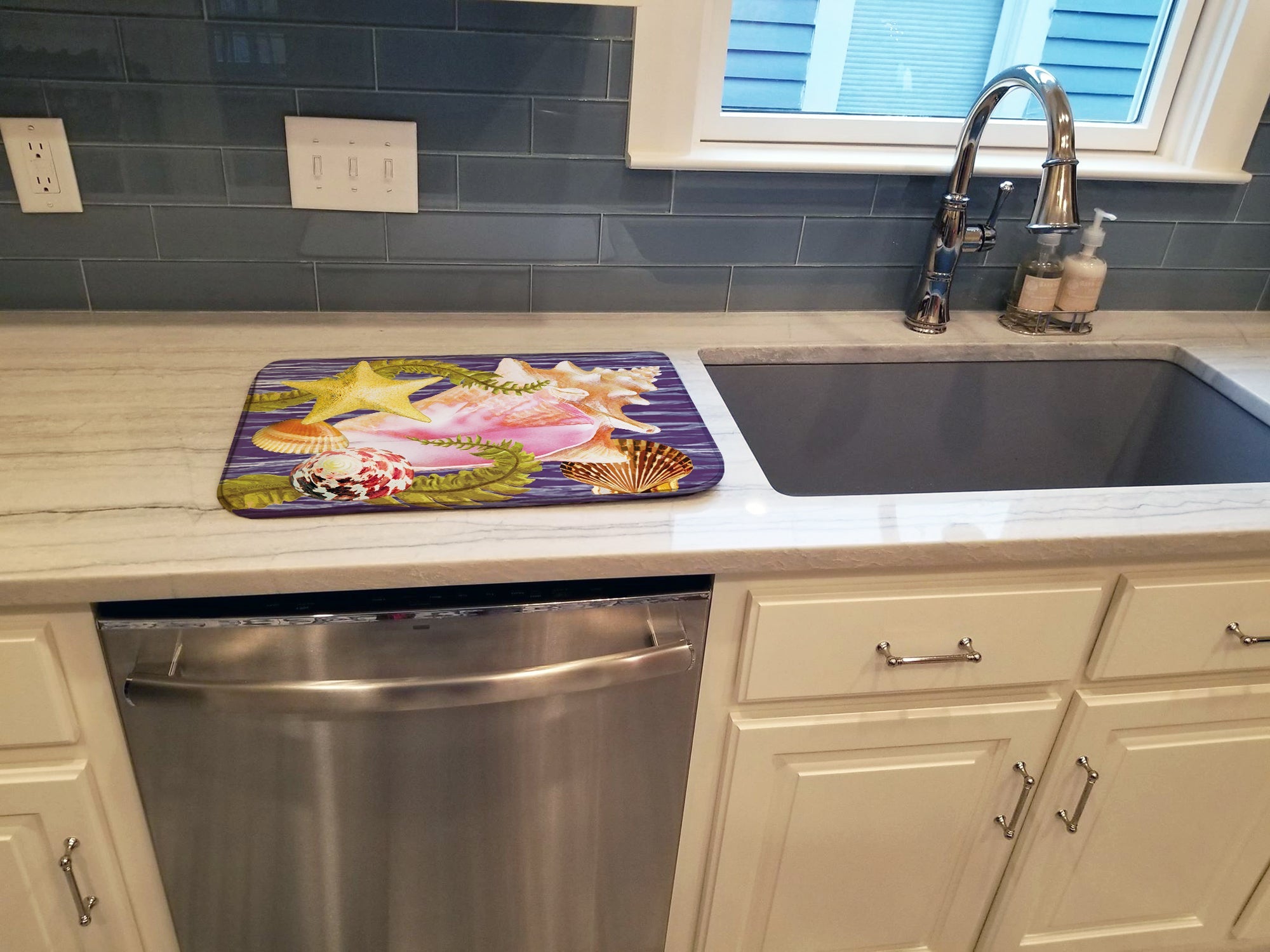 Conch And Starfish Dish Drying Mat Absorbent Dish Drying Mat Pad for Kitchen Counter Dish Drainer Mat for Countertop, 14 x 21", Multicolor