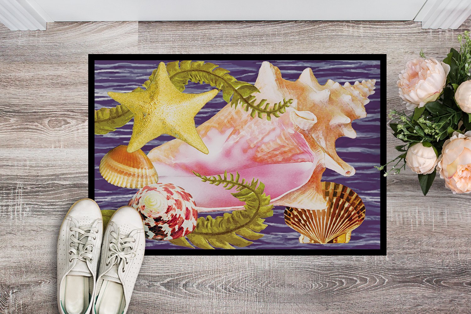 Conch And Starfish Doormat Indoor Outdoor 24H X 36W Front Door Mat Rugs for Entryway, Non Slip Washable Low Pile,