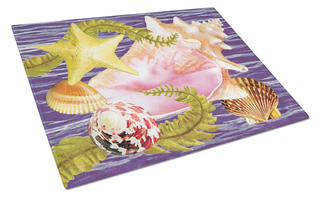 Conch And Starfish Cutting Board Tempered Glass Kitchen Cutting Surface, Heat Resistant Chopping, Non-Slip Feet, Food Prep & Serving