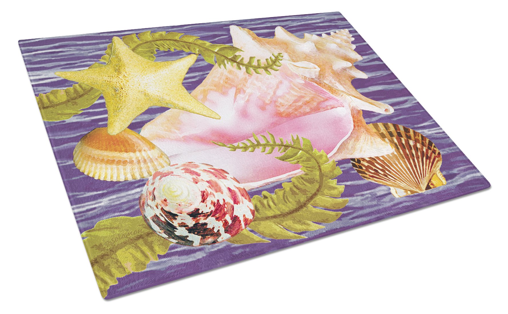 Conch And Starfish Cutting Board Tempered Glass Kitchen Cutting Surface, Heat Resistant Chopping, Non-Slip Feet, Food Prep & Serving