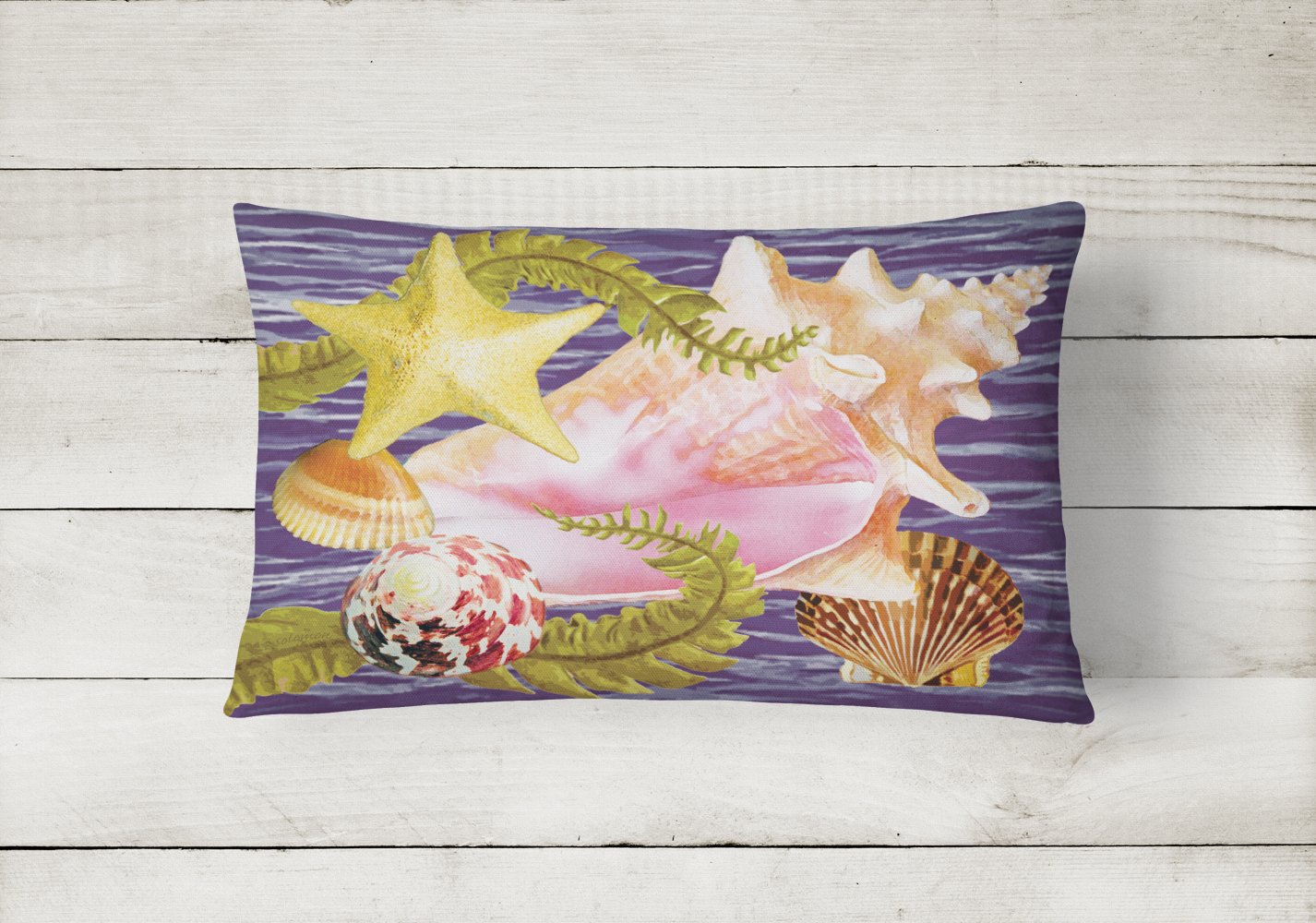 Conch And Starfish Decorative Throw Pillow 12x16 Indoor Outdoor Accent Cushion, Fabric Cover with Insert for Sofa, Bed, Porch & Living Room