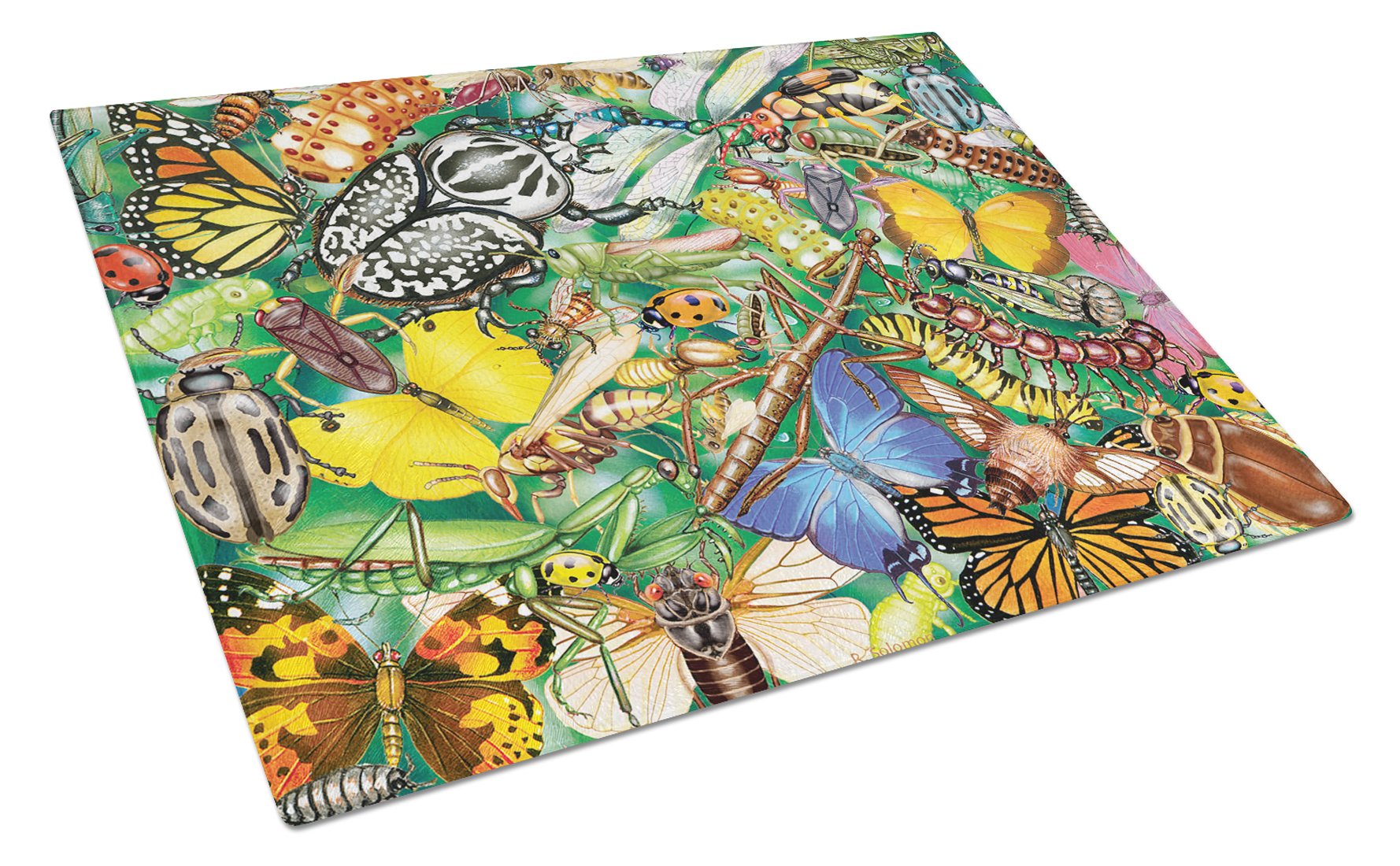 Insects & Butterflies Bug World Cutting Board Tempered Glass Kitchen Cutting Surface, Heat Resistant Chopping, Non-Slip Feet, Food Prep & Serving