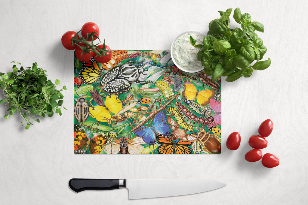 Insects & Butterflies Bug World Cutting Board Tempered Glass Kitchen Cutting Surface, Heat Resistant Chopping, Non-Slip Feet, Food Prep & Serving