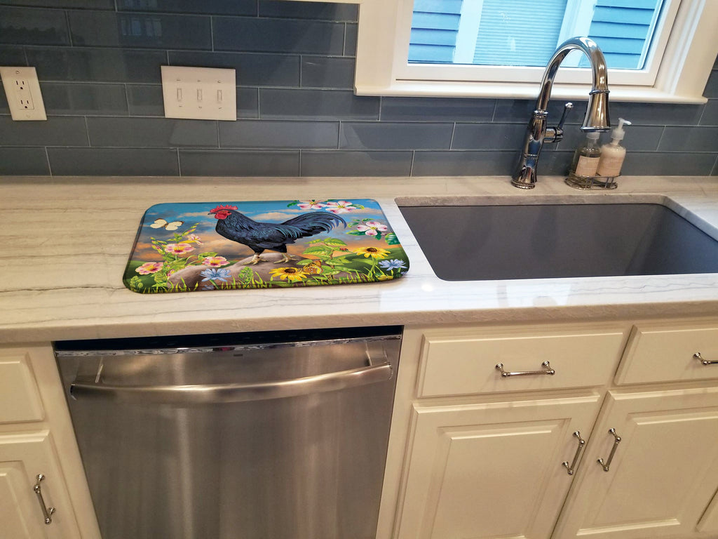 Black Rooster Dish Drying Mat Absorbent Dish Drying Mat Pad for Kitchen Counter Dish Drainer Mat for Countertop, 14 x 21", Multicolor