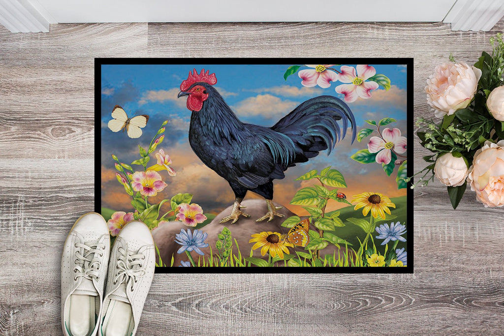 Black Rooster Doormat Indoor Outdoor 24H X 36W Front Door Mat Rugs for Entryway, Non Slip Washable Low Pile,