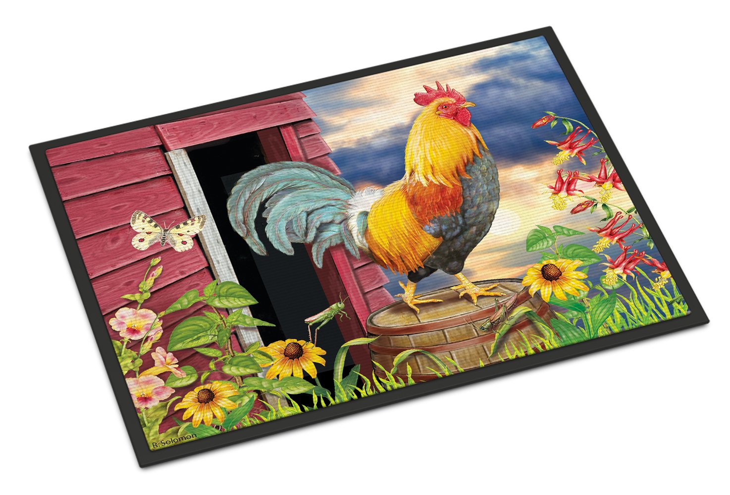 Rooster Barnyard Morning Doormat Indoor Outdoor 24H X 36W Front Door Mat Rugs for Entryway, Non Slip Washable Low Pile,