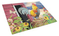 Rooster Barnyard Morning Cutting Board Tempered Glass Kitchen Cutting Surface, Heat Resistant Chopping, Non-Slip Feet, Food Prep & Serving