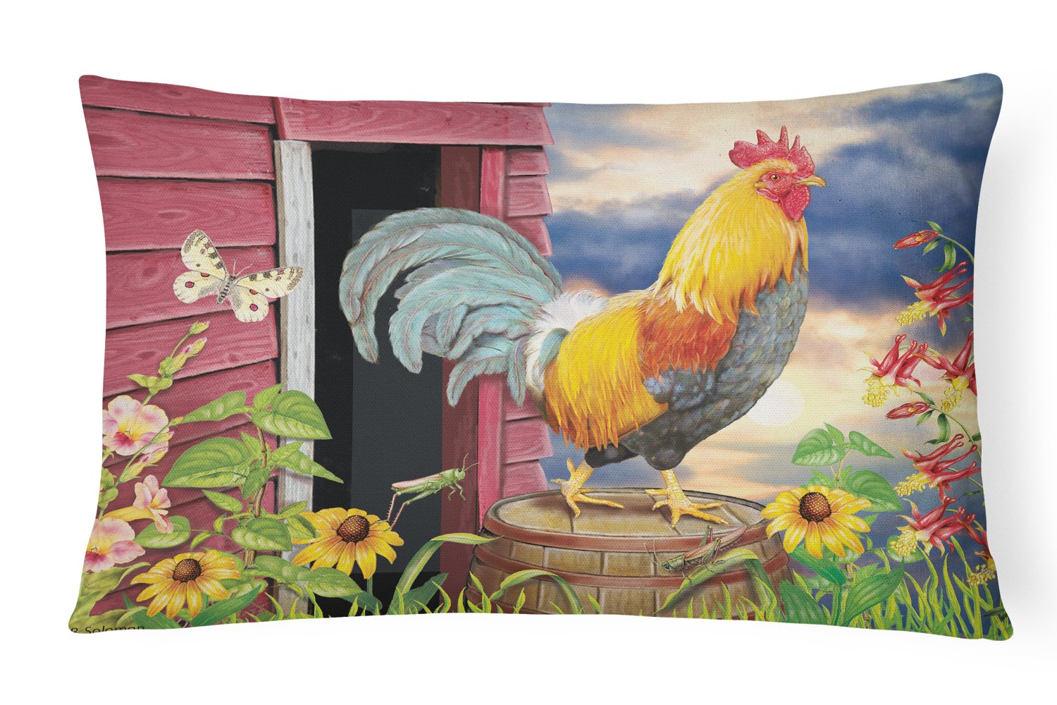 Rooster Barnyard Morning Decorative Throw Pillow 12x16 Indoor Outdoor Accent Cushion, Fabric Cover with Insert for Sofa, Bed, Porch & Living Room