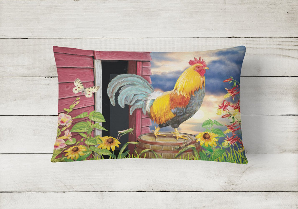 Rooster Barnyard Morning Decorative Throw Pillow 12x16 Indoor Outdoor Accent Cushion, Fabric Cover with Insert for Sofa, Bed, Porch & Living Room