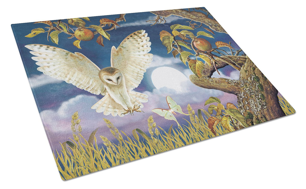 Barn Owl In The Apple Orchard Cutting Board Tempered Glass Kitchen Cutting Surface, Heat Resistant Chopping, Non-Slip Feet, Food Prep & Serving