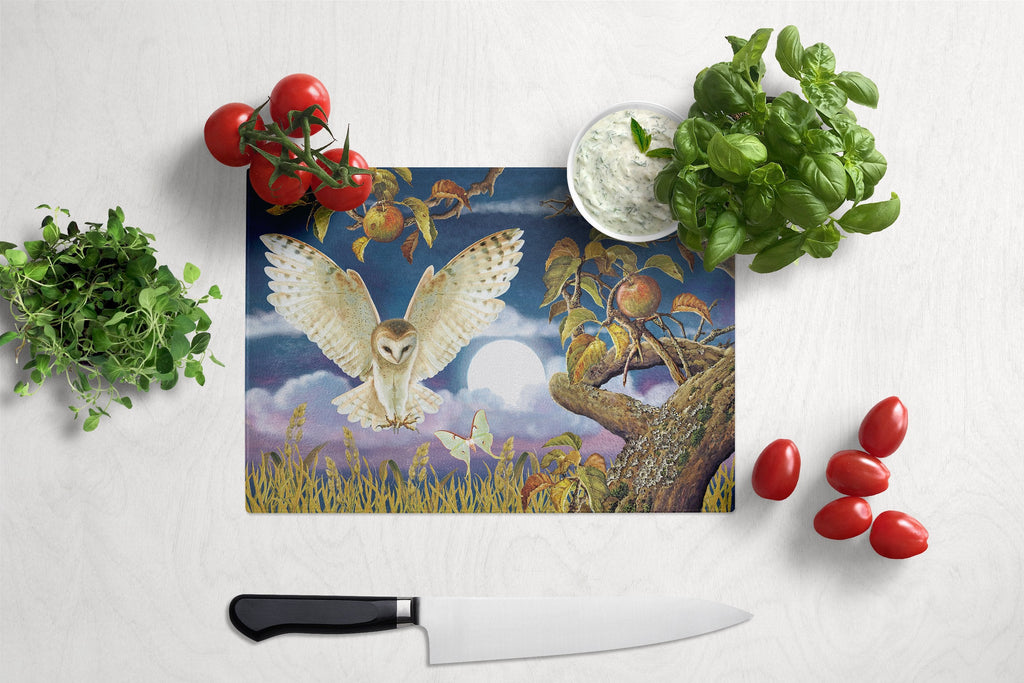 Barn Owl In The Apple Orchard Cutting Board Tempered Glass Kitchen Cutting Surface, Heat Resistant Chopping, Non-Slip Feet, Food Prep & Serving