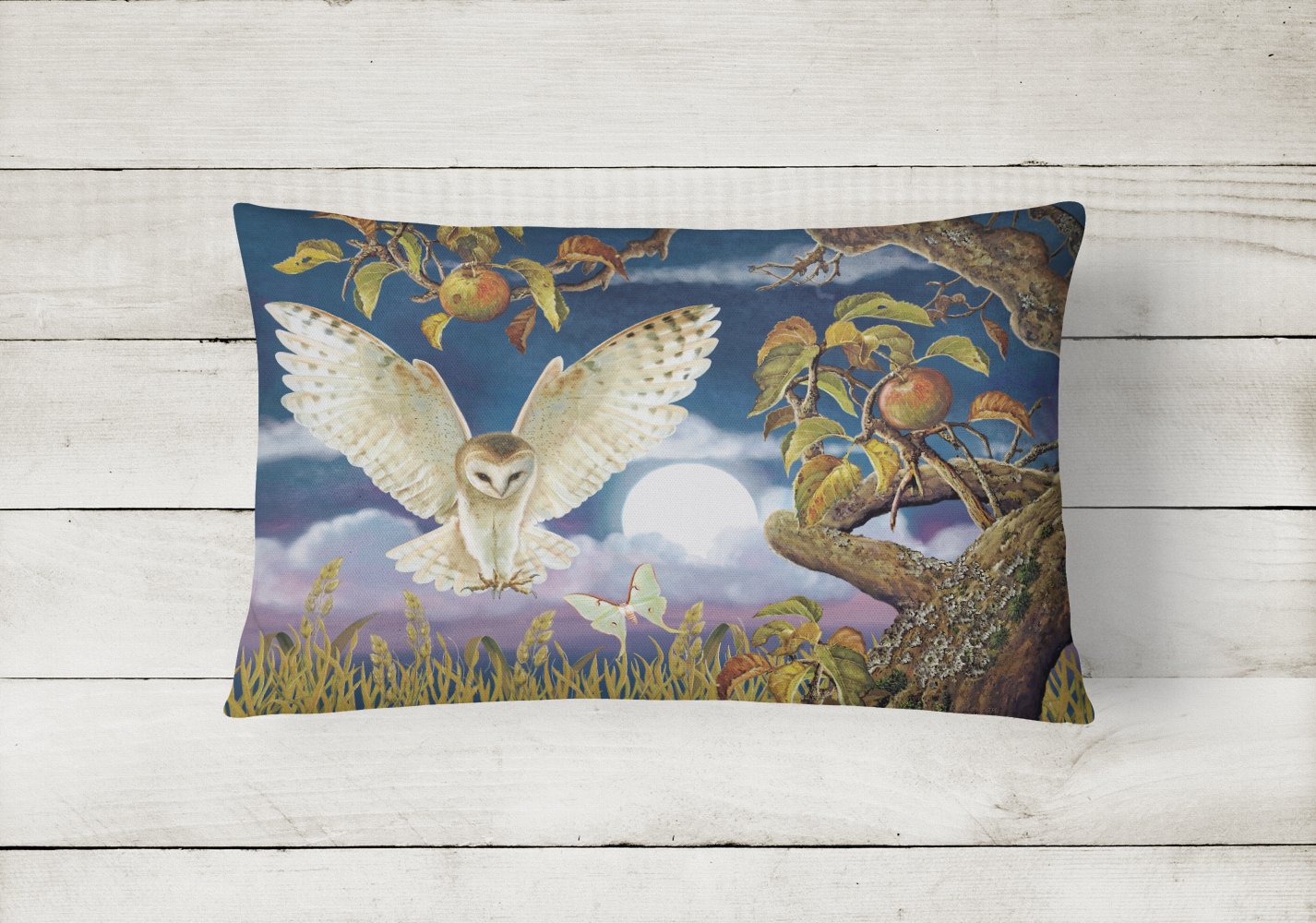 Barn Owl In The Apple Orchard Decorative Throw Pillow 12x16 Indoor Outdoor Accent Cushion, Fabric Cover with Insert for Sofa, Bed, Porch & Living Room