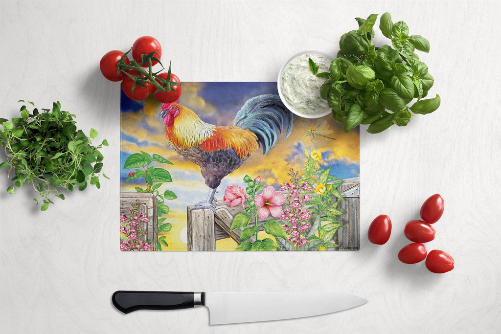 Rooster Barnyard Morning Cutting Board Tempered Glass Kitchen Cutting Surface, Heat Resistant Chopping, Non-Slip Feet, Food Prep & Serving