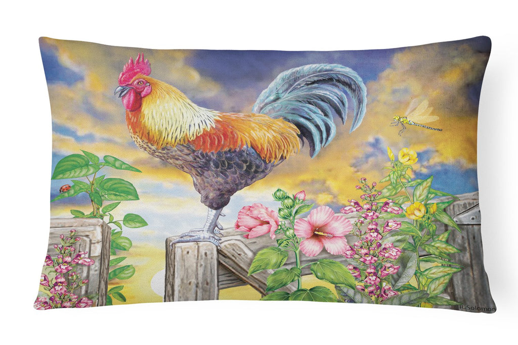 Rooster Barnyard Morning Decorative Throw Pillow 12x16 Indoor Outdoor Accent Cushion, Fabric Cover with Insert for Sofa, Bed, Porch & Living Room