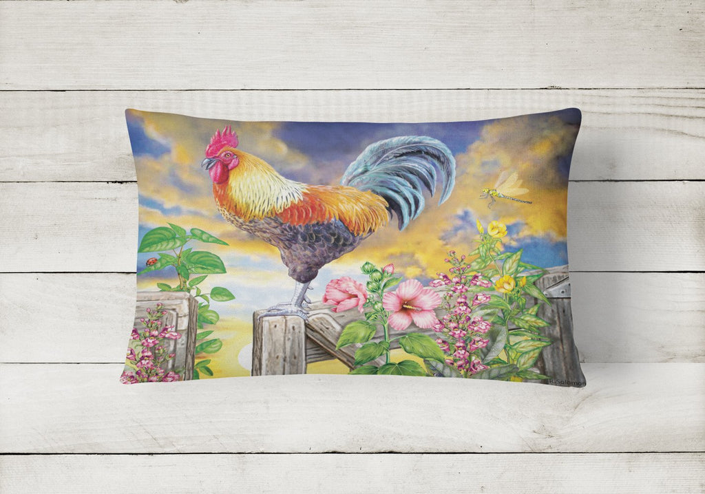 Rooster Barnyard Morning Decorative Throw Pillow 12x16 Indoor Outdoor Accent Cushion, Fabric Cover with Insert for Sofa, Bed, Porch & Living Room
