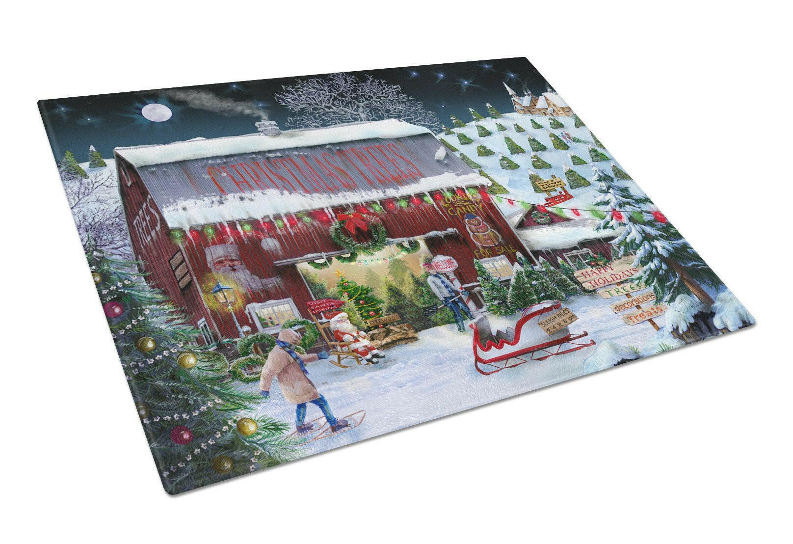 Christmas Tree Farm Cutting Board Tempered Glass Kitchen Cutting Surface, Heat Resistant Chopping, Non-Slip Feet, Food Prep & Serving