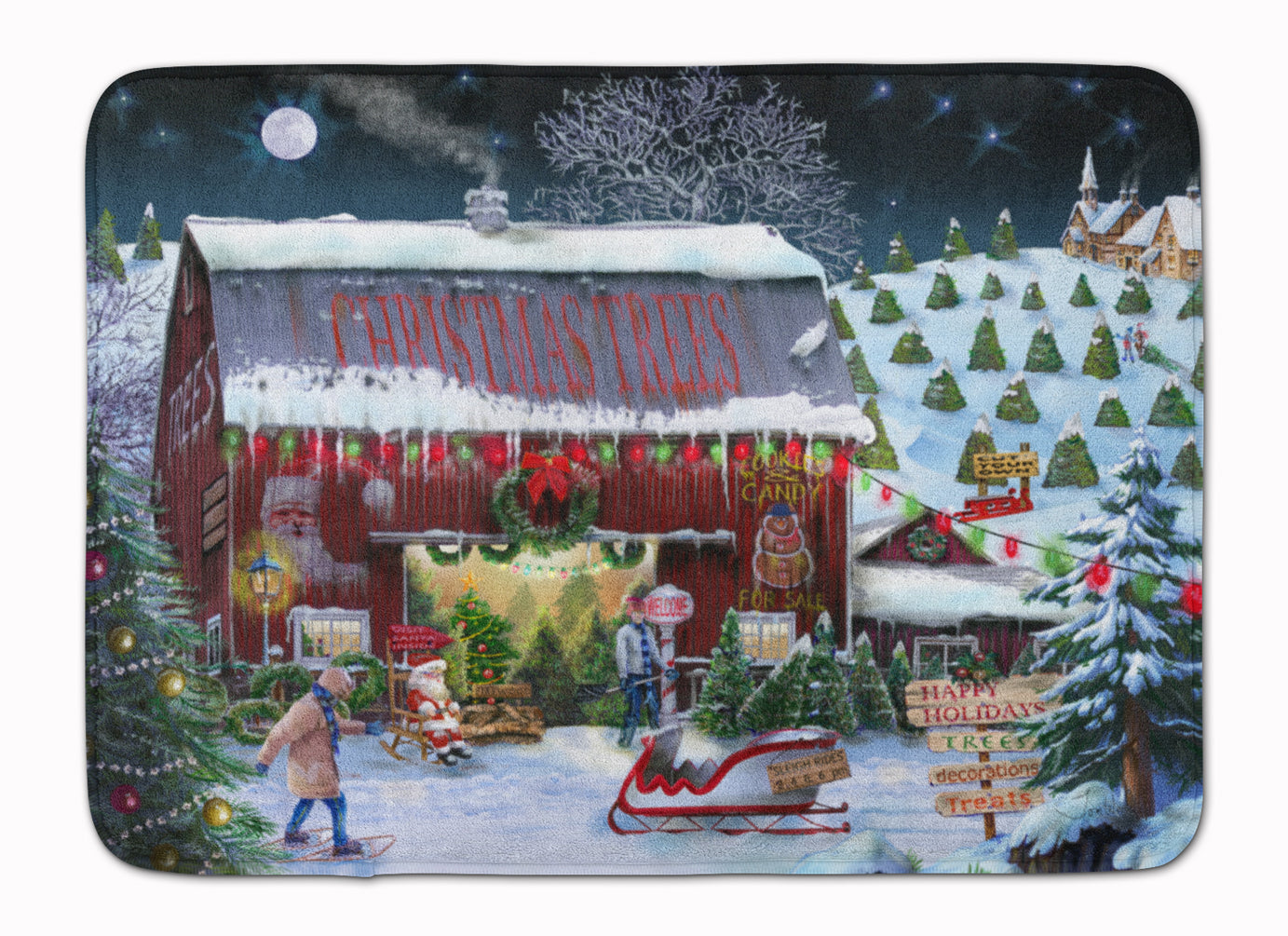 Christmas Tree Farm Memory Foam Kitchen Mat Machine Washable Anti-Fatigue Cushion Comfort Bath or Kitchen Rug