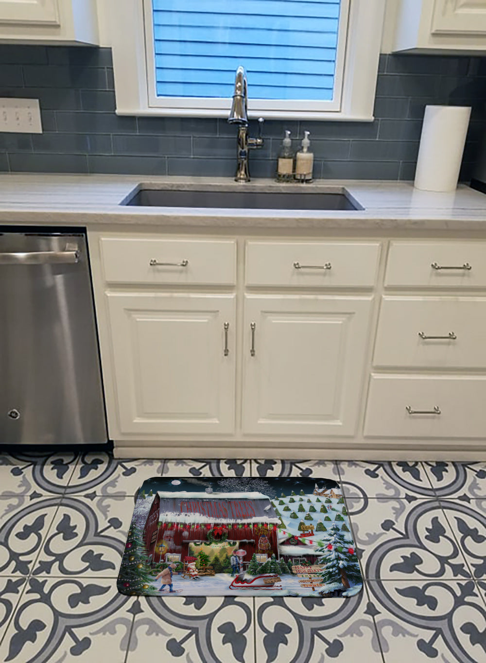 Christmas Tree Farm Memory Foam Kitchen Mat Machine Washable Anti-Fatigue Cushion Comfort Bath or Kitchen Rug