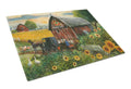 Sunflower Country Paradise Barn Cutting Board Tempered Glass Kitchen Cutting Surface, Heat Resistant Chopping, Non-Slip Feet, Food Prep & Serving