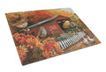 Fall Covered Bridge Cutting Board Tempered Glass Kitchen Cutting Surface, Heat Resistant Chopping, Non-Slip Feet, Food Prep & Serving